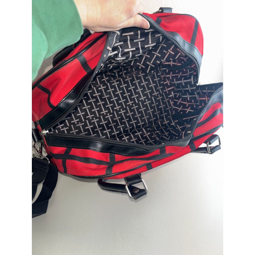 Isaac Mizrahi Hamilton Tote Red Black with Silver Hardware - Picture 9 of 13